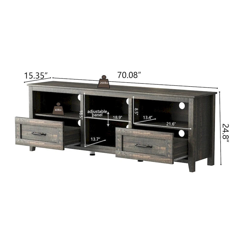 Mobile porta TV da 70" con 2 cassetti e 4 vani portaoggetti