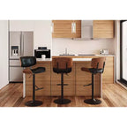 LumiSource Set di 3 Sgabelli da Bar Regolabili Lombardi Metallo Nero/Noce PU
