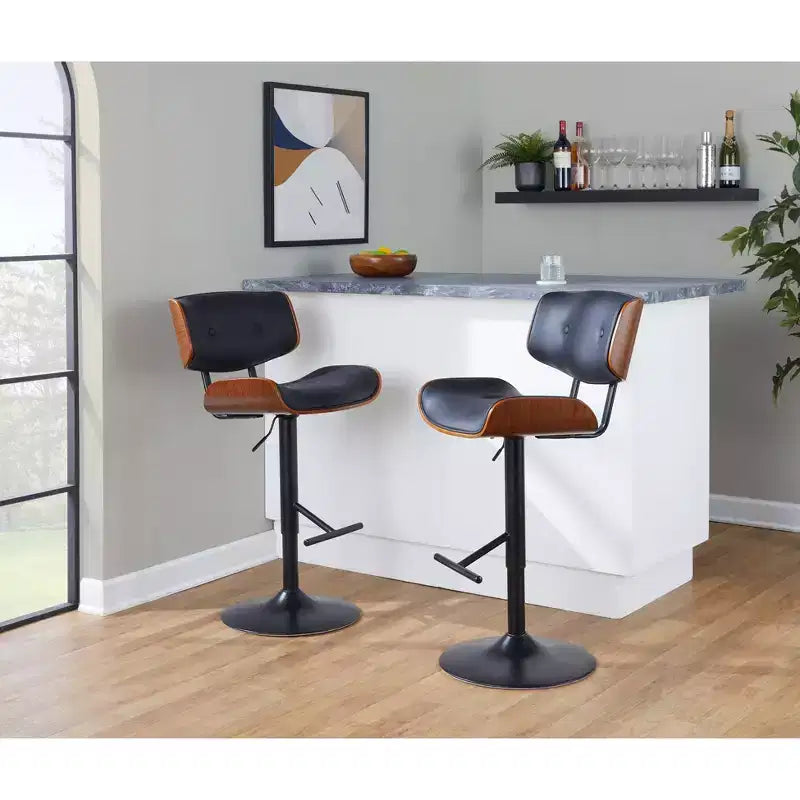LumiSource Set di 3 Sgabelli da Bar Regolabili Lombardi Metallo Nero/Noce PU