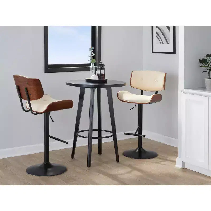 LumiSource Set di 3 Sgabelli da Bar Regolabili Lombardi Metallo Nero/Noce PU