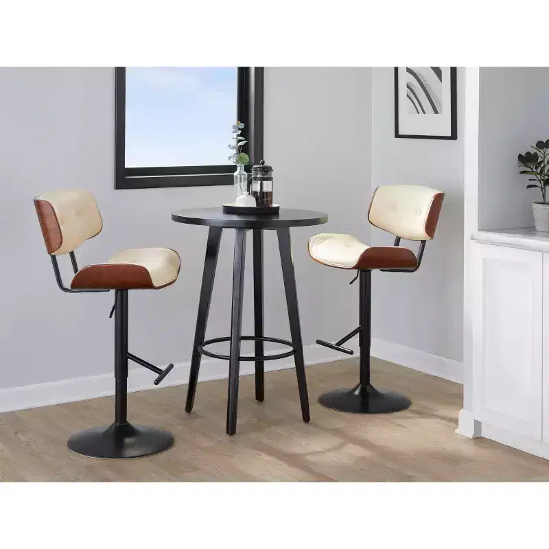 LumiSource Set di 3 Sgabelli da Bar Regolabili Lombardi Metallo Nero/Noce PU
