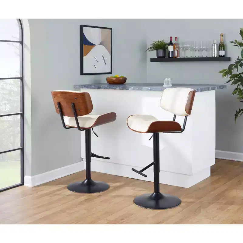 LumiSource Set di 3 Sgabelli da Bar Regolabili Lombardi Metallo Nero/Noce PU