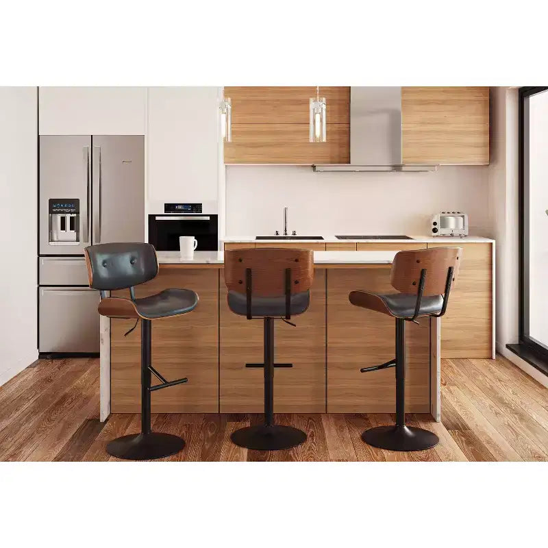 LumiSource Set di 3 Sgabelli da Bar Regolabili Lombardi Metallo Nero/Noce PU