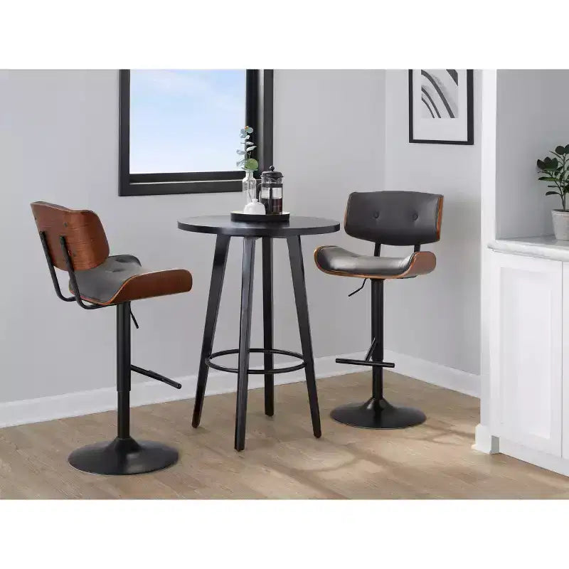 LumiSource Set di 3 Sgabelli da Bar Regolabili Lombardi Metallo Nero/Noce PU