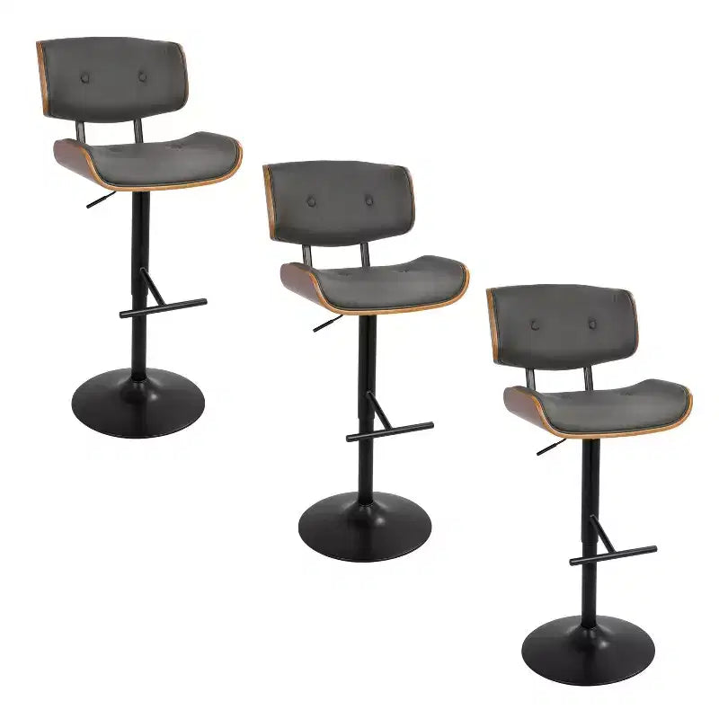 LumiSource Set di 3 Sgabelli da Bar Regolabili Lombardi Metallo Nero/Noce PU
