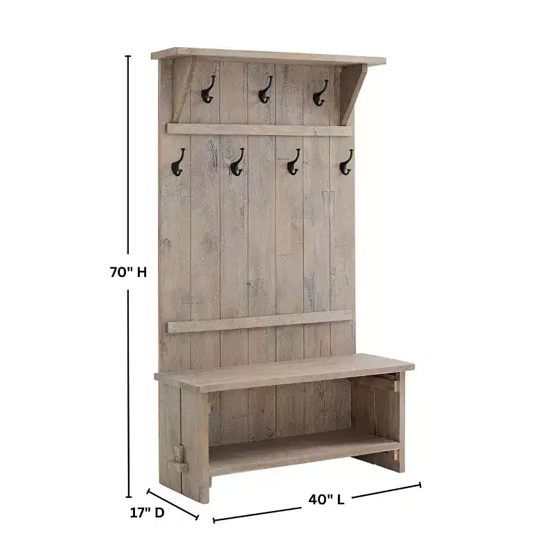 70 Hall Tree Driftwood - Alaterre Furniture