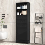 Mobile contenitore alto nero con 3 cassetti e ripiani regolabili per bagno, studio, ufficio e interni
