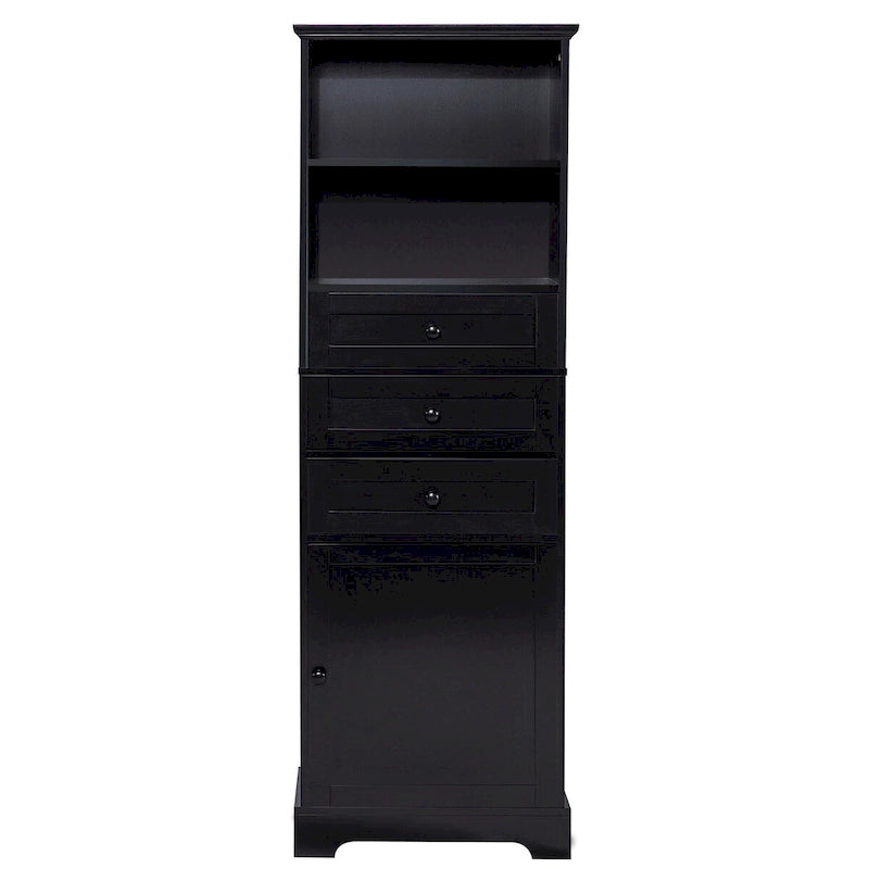Mobile contenitore alto nero con 3 cassetti e ripiani regolabili per bagno, studio, ufficio e interni