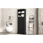 Mobile contenitore alto nero con 3 cassetti e ripiani regolabili per bagno, studio, ufficio e interni